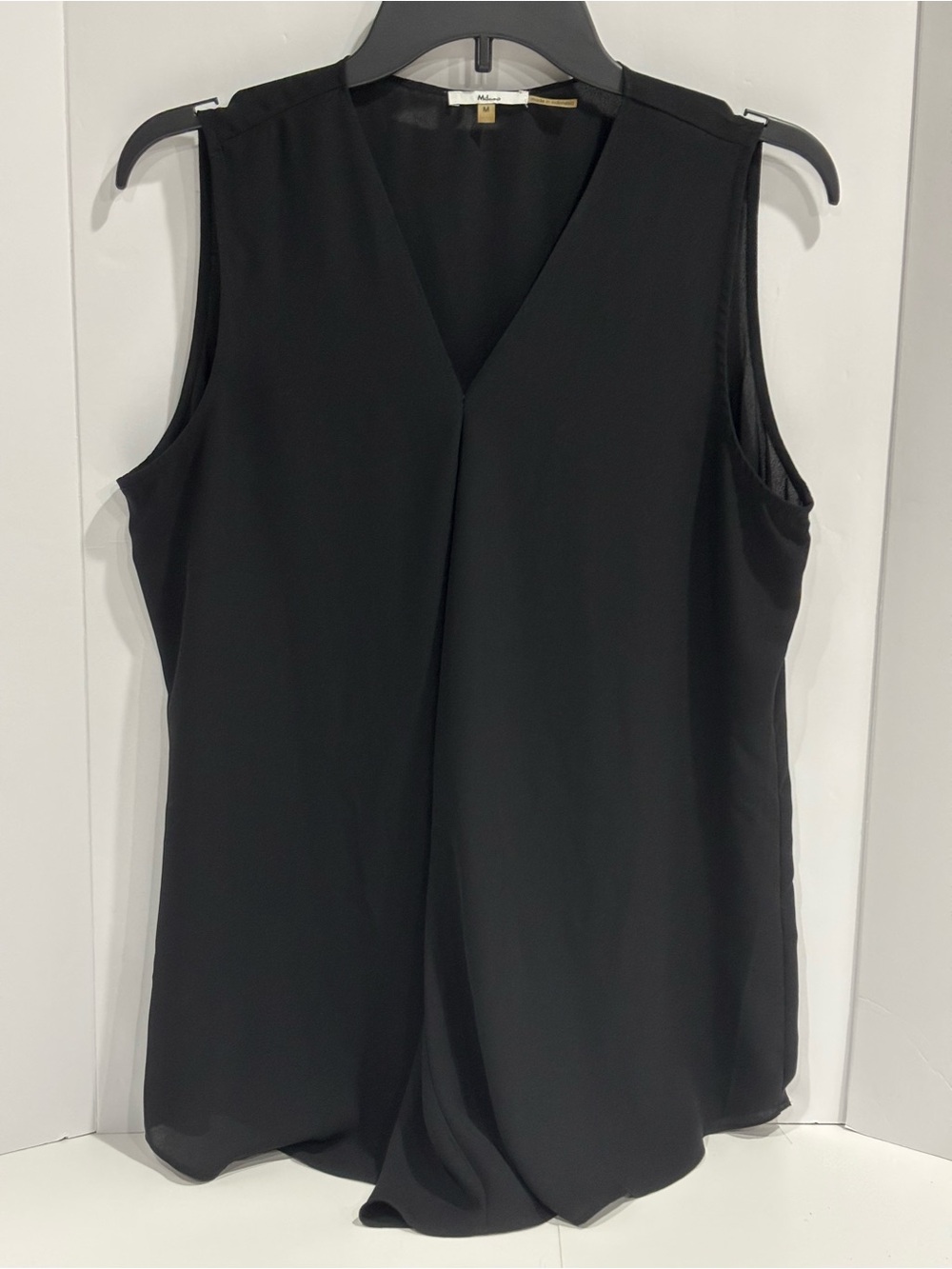 Milano Sleeveless Chiffon V-neck Blouse with Inverted Front Center Pleat